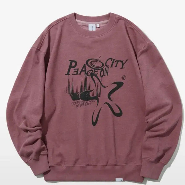 [BUNJANG] Urbanstype Peace on City Pigment Sweatshirt (Pink/L) / 어반디타입 피스 온 시티 피그먼트 스웻셔츠 (핑크/L)