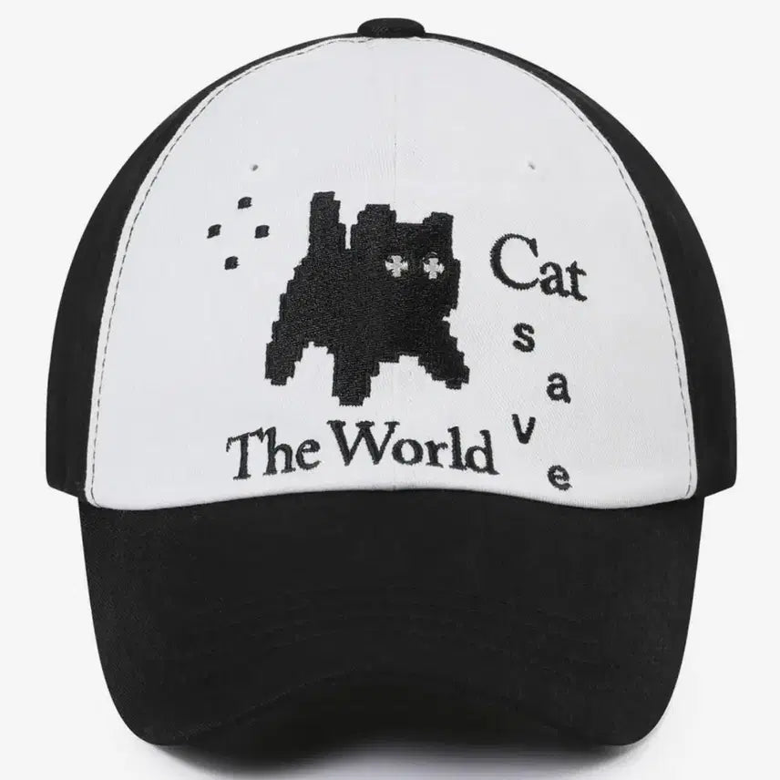 [BUNJANG] Cat Save The World Pixel Art Ball Cap Black / 캣세이브더월드 픽셀 아트 볼캡 (블랙)