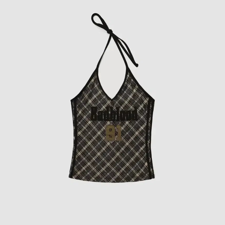 [BUNJANG] Bad Blood [AQUA] Vintage Club Halter Tank - Check Brown / 배드블러드 [AQUA] 빈티지 클럽 홀터 탱크 - 체크브라운