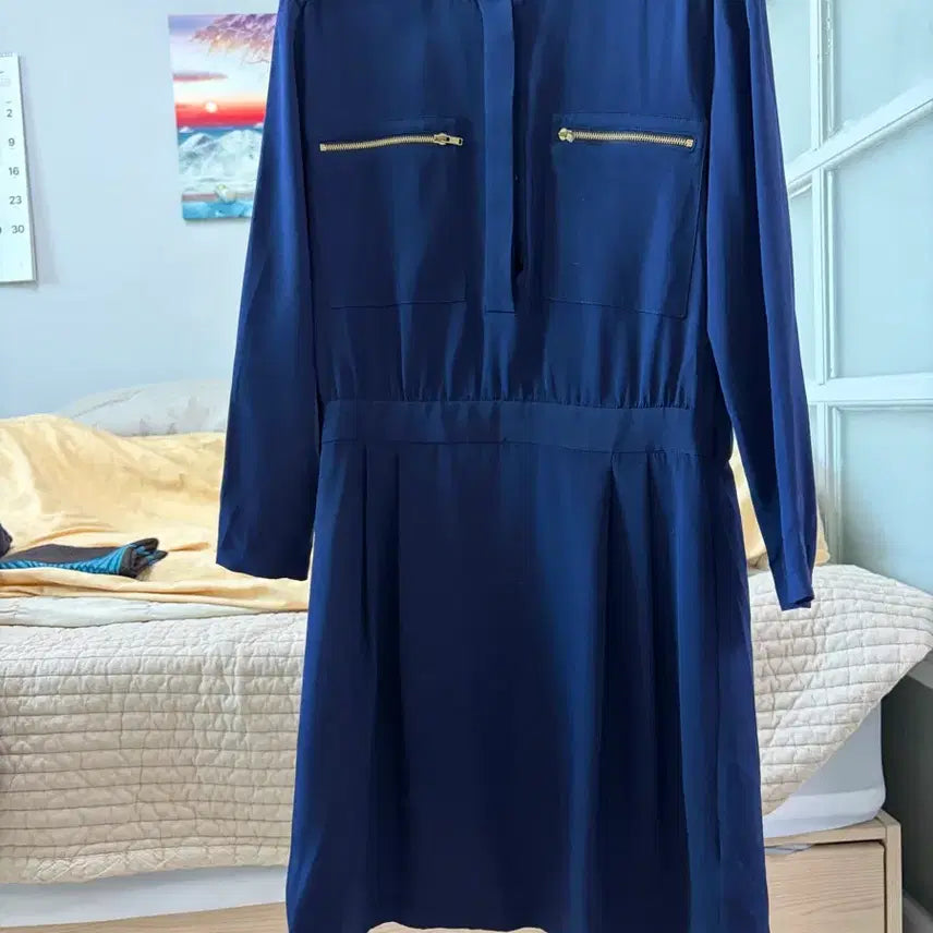 [BUNJANG] Theory Navy Silk Midi Dress / 띠어리 teory 실크 원피스 네이비