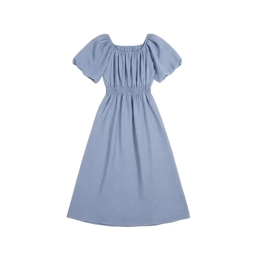 [BUNJANG] Women's Blue Cool Tone Banding Smocked Short Sleeve Dress / 여성F/ 블루 쿨톤 밴딩 스모크 반팔 원피스