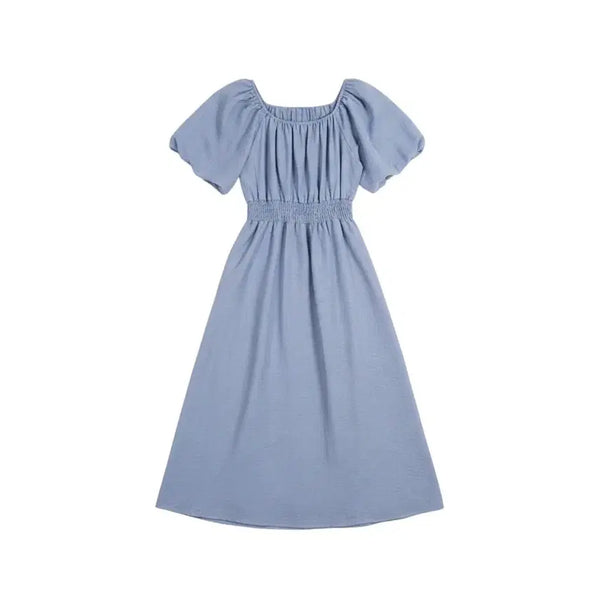 [BUNJANG] Women's Blue Cool Tone Banding Smocked Short Sleeve Dress / 여성F/ 블루 쿨톤 밴딩 스모크 반팔 원피스