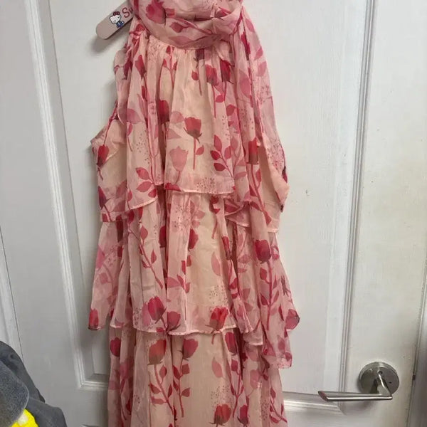 [BUNJANG] Chiffon Flower Mini Dress / 쉬폰 플라워 핑크 캉캉 원피스