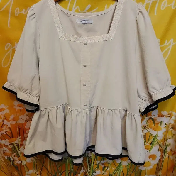 [BUNJANG] 09WOMEN 2023 Ivory Frill Blouse XL / 09WOMEN 2023아이보리 프릴 블라우스105XL
