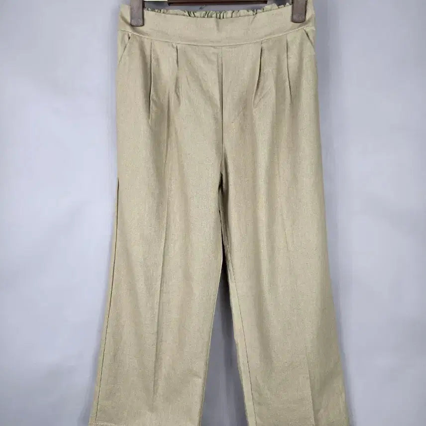[BUNJANG] Women's High-Waisted Wide Leg Linen-Feel Pants with Elastic Waistband / [무료배송]여성 F 밴딩 하이웨이스트 와이드 팬츠 린넨 느낌 바지