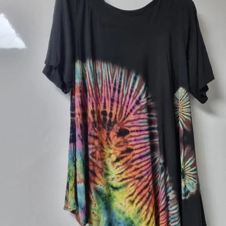 [BUNJANG] Black Pastel Tie-Dye Long T-Shirt / 블랙파스텔 반팔 타이 다이 롱 티셔츠 66.77