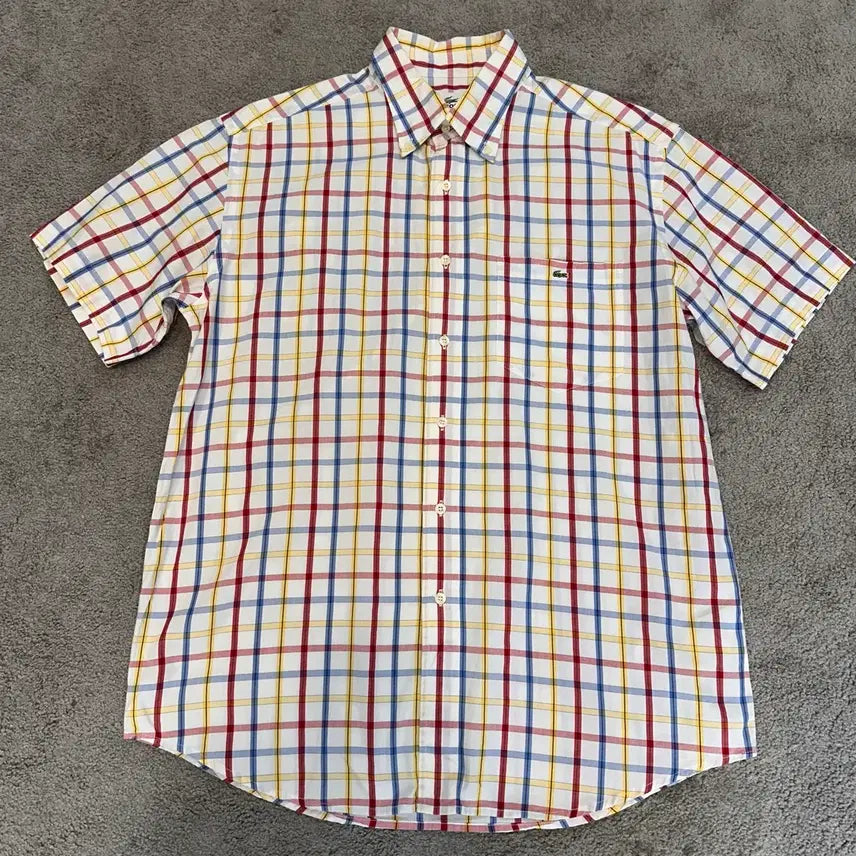 [BUNJANG] Lacoste Multi-Color Check Short-Sleeve Shirt (M) / 라코스테 멀티 컬러 체크 반팔 셔츠M