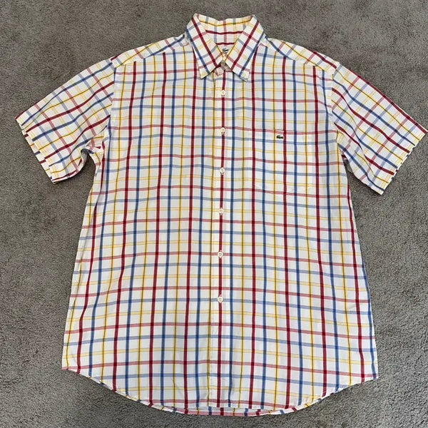[BUNJANG] Lacoste Multi-Color Check Short-Sleeve Shirt (M) / 라코스테 멀티 컬러 체크 반팔 셔츠M