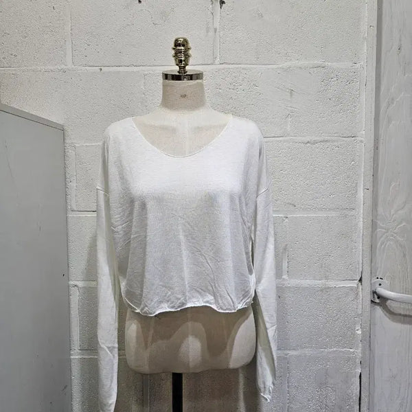 [BUNJANG] Loose Fit Crop Lightweight Long Sleeve - White / 루즈핏 크롭 가벼운 긴팔- 화이트