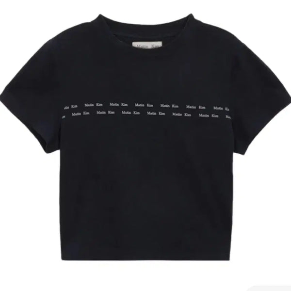 [BUNJANG] Matinkim Double Line Logo Crop T-Shirt Black / 마뗑킴 더블 라인 로고 크롭 반팔티 블랙