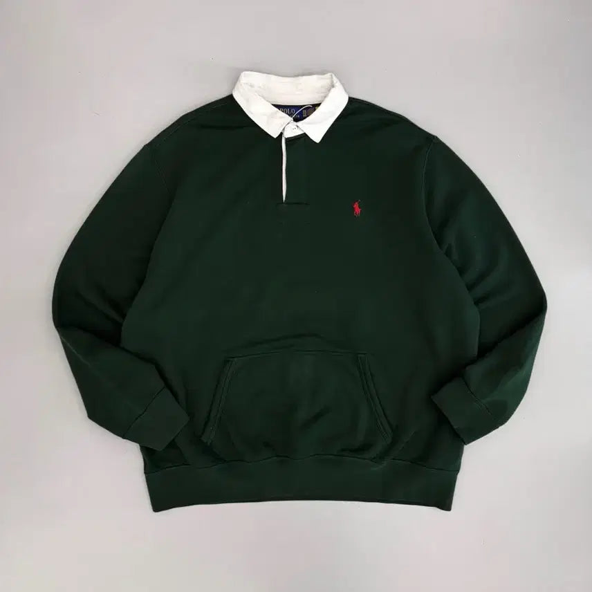 [BUNJANG] Polo Ralph Lauren Oversized New QR Label Deep Green Pocket Jersey Rugby Shirt XXL / 폴로 랄프로렌 오버사이즈 신형 QR라벨 딥그린 포켓 져지 럭비 셔츠  P