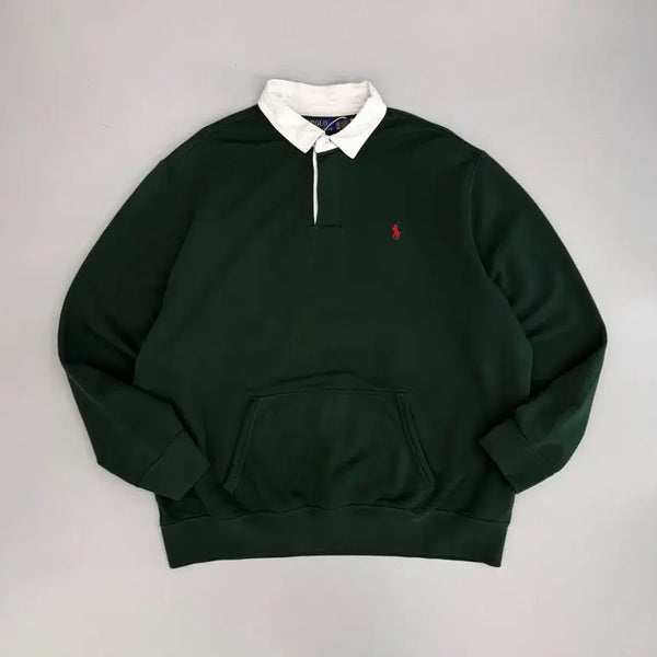 [BUNJANG] Polo Ralph Lauren Oversized New QR Label Deep Green Pocket Jersey Rugby Shirt XXL / 폴로 랄프로렌 오버사이즈 신형 QR라벨 딥그린 포켓 져지 럭비 셔츠  P