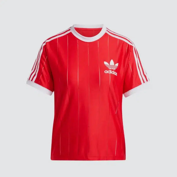 [BUNJANG] Adidas Pinstripe Short Sleeve T-Shirt Red / 아디다스 핀스트라이프 반팔티 레드