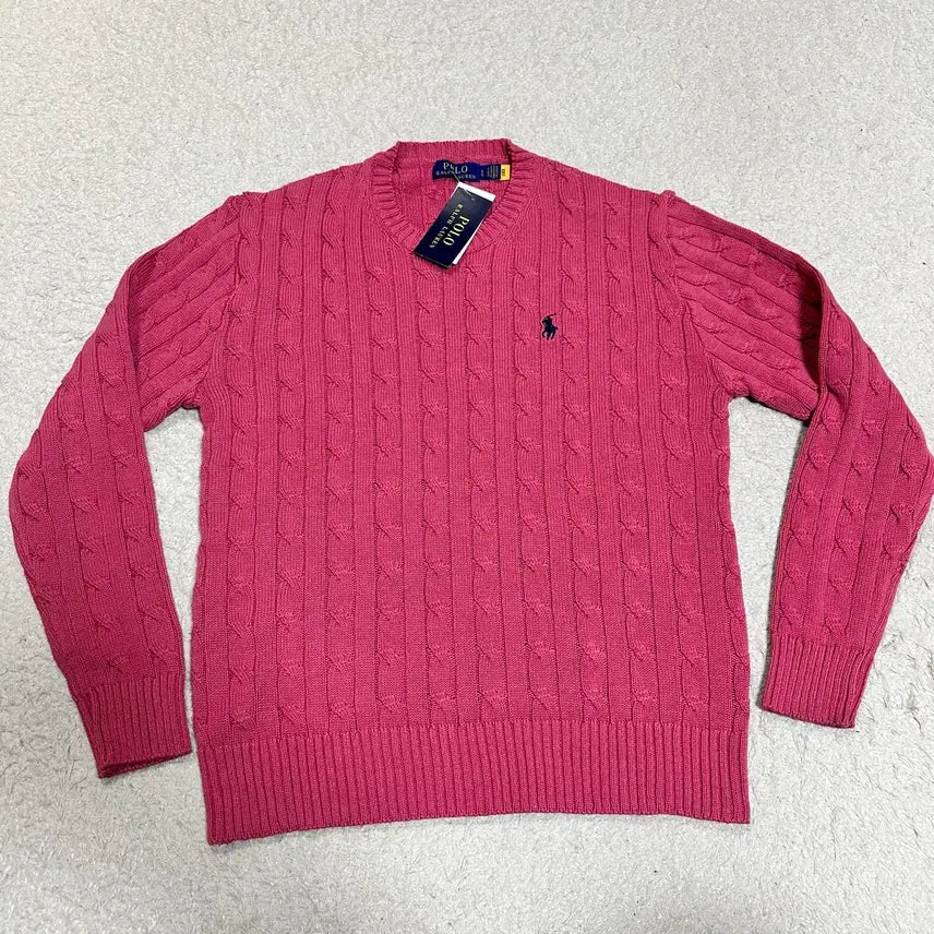 [BUNJANG] Polo Ralph Lauren Cable Knit Sweater Pink L / 폴로 랄프로렌 케이블 니트 핑크 L
