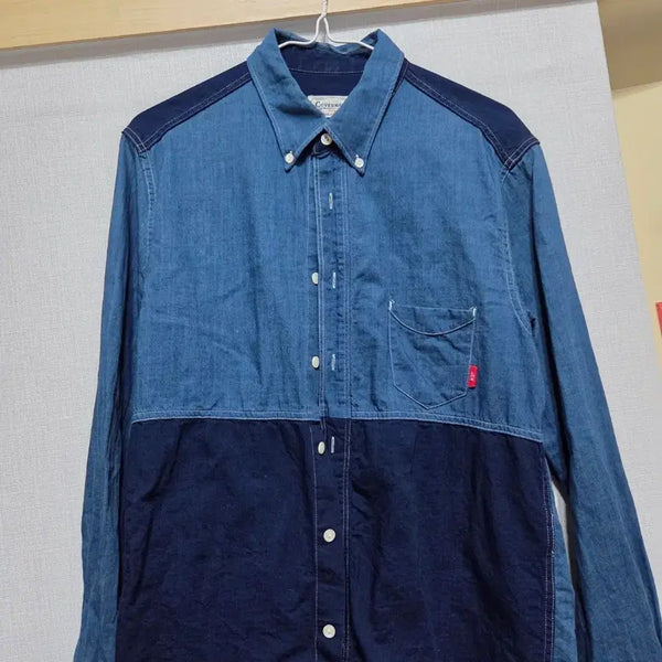 [BUNJANG] Covernat Two-Tone Denim Shirt (Size S) / s 커버낫 데님 셔츠
