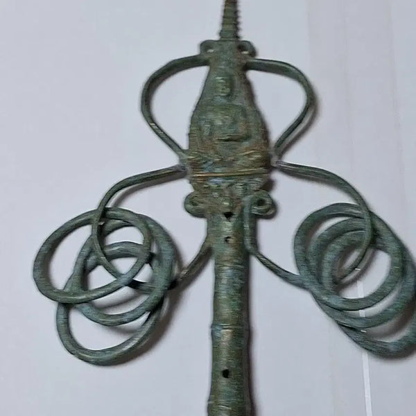 [BUNJANG] Antique Bronze Monk's Staff Ornament with Pagoda Design / 큰스님 동으로된 지팡이 장신구