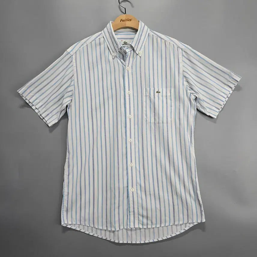 [BUNJANG] Lacoste Blue Stripe Cotton Short Sleeve Shirt Size 95 / 라코스테 블루 스트라이프 코튼 반팔 셔츠 95