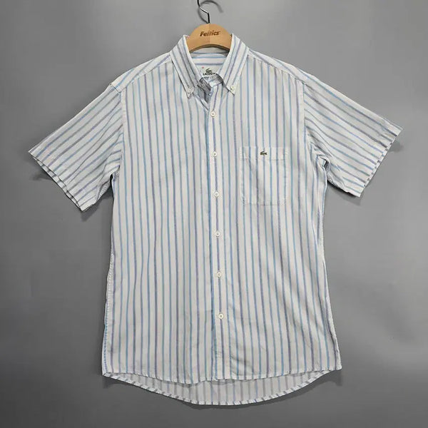 [BUNJANG] Lacoste Blue Stripe Cotton Short Sleeve Shirt Size 95 / 라코스테 블루 스트라이프 코튼 반팔 셔츠 95
