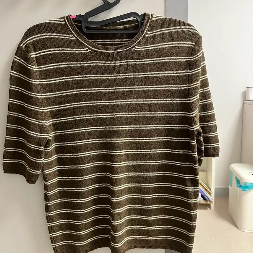 [BUNJANG] Time 5-Sleeve Striped Knit (Brown) / 타임 여름 5부 스트라이프 니트(브라운)