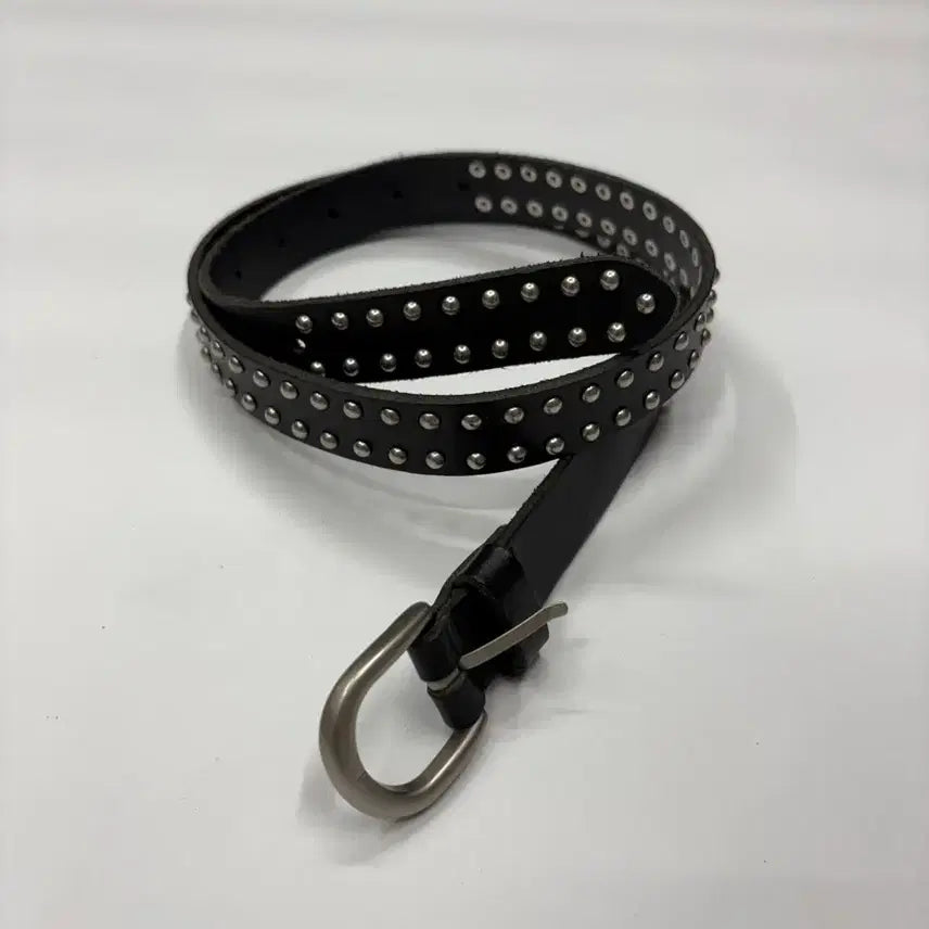 [BUNJANG] Studded Slim Black Leather Belt / 스터드 슬림 블랙 레더 벨트