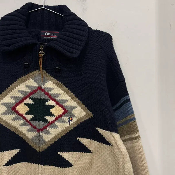 [BUNJANG] Olsen Aztec Navajo Pattern Knit Zip-Up / 올젠 아메리칸 아즈텍 나바호 패턴 코위찬 니트집업