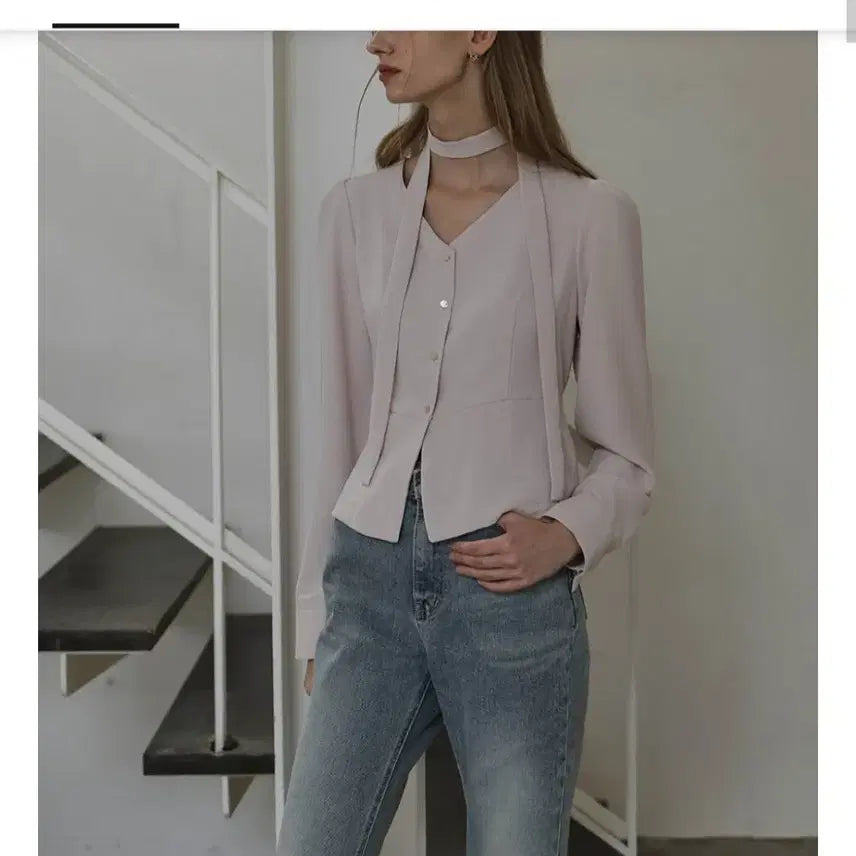 [BUNJANG] De HEBE Pink Tie Blouse / 드헤베 타이 블라우스 핑크