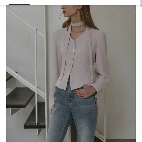 [BUNJANG] De HEBE Pink Tie Blouse / 드헤베 타이 블라우스 핑크