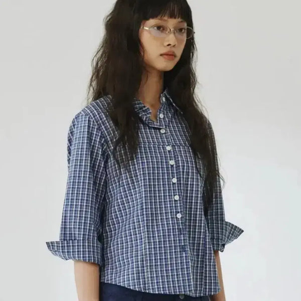[BUNJANG] Please Project Petite Check Shirt Blue / 플리즈프로젝트 PETITE CHECK SHIRT, BLUE