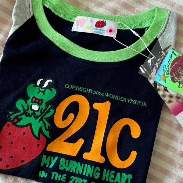 [BUNJANG] Wonder Visitor 21C Frog Raglan Cropped T-Shirt / 원더비지터 21C 개구리 래글런 크롭 티셔츠