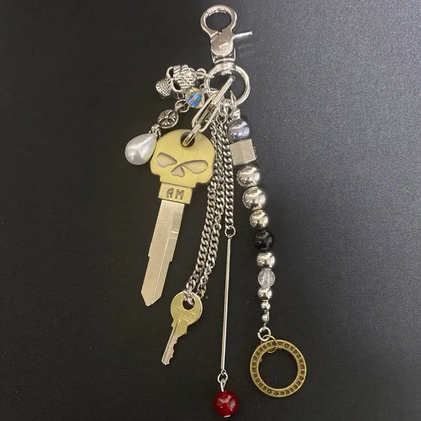 [BUNJANG] Skull Key Layered Handmade Keyring / 스컬 키 레이어드 키링