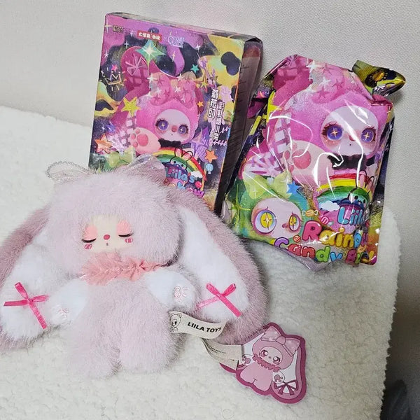 [BUNJANG] Liila Rainbow Candy Bunny 'Closed Eyes' Plush Keychain / 미사용) 릴라 레인보우 감은눈 진핑크