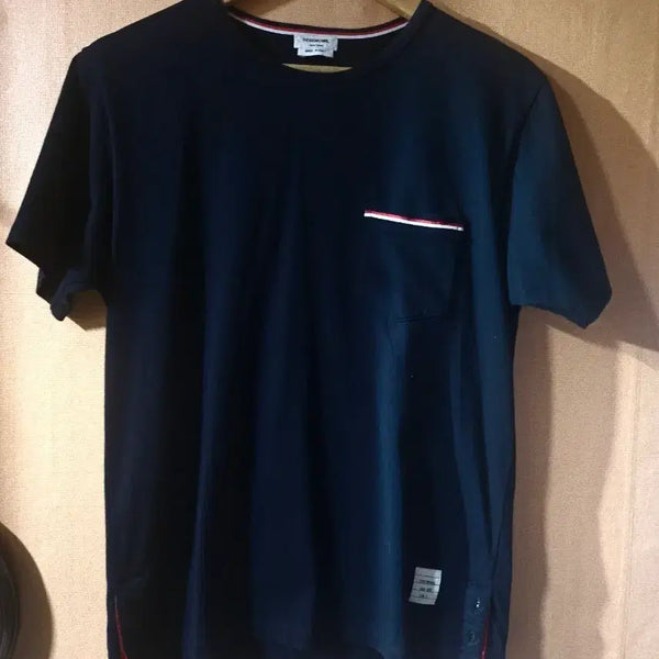 [BUNJANG] Thom Browne Navy T-Shirt with Pocket and Tricolor Detail / 톰 브라운