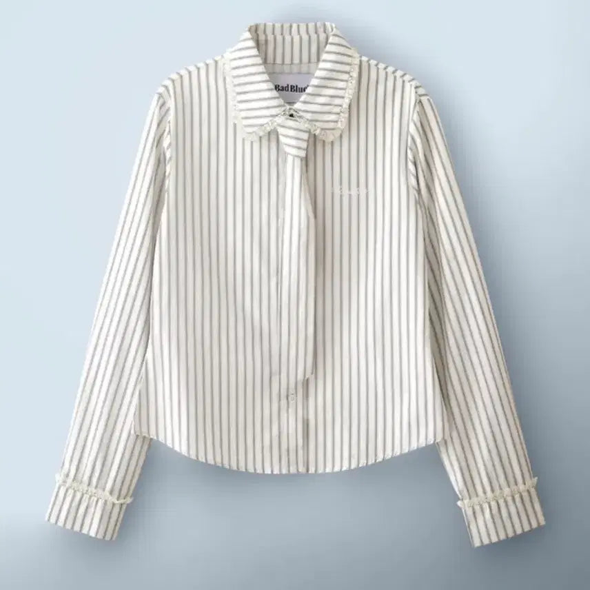 [BUNJANG] BAD BLUE Stripe Tie Lace Shirt / 배드블루 스트라이프 타이 레이스 셔츠