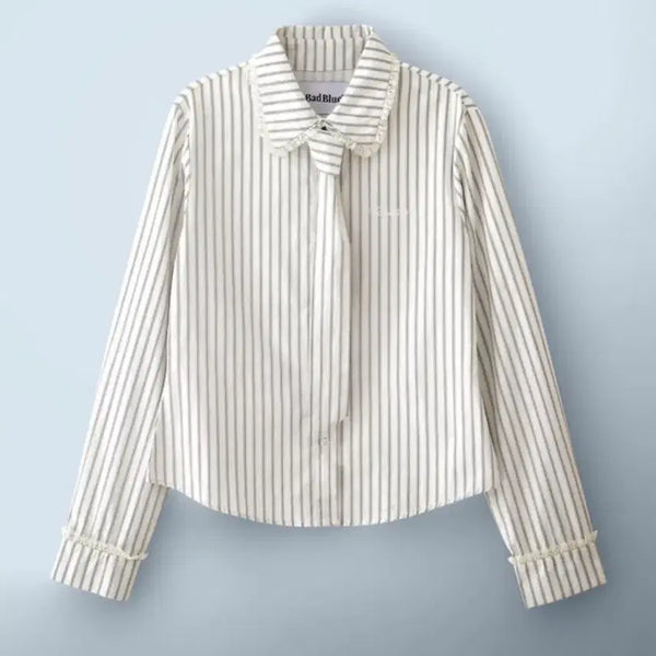 [BUNJANG] BAD BLUE Stripe Tie Lace Shirt / 배드블루 스트라이프 타이 레이스 셔츠