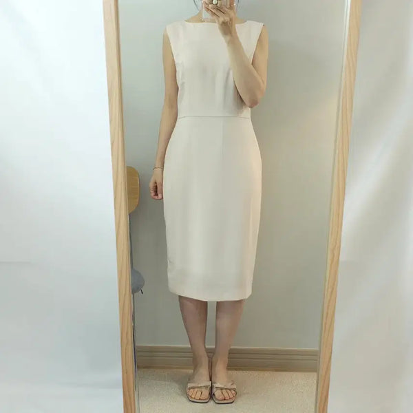 [BUNJANG] Aknyeo Diary Sleeveless Midi Dress Cream / (M/새상품)악녀일기 민소매 원피스 하객룩 파티룩 H17W3638