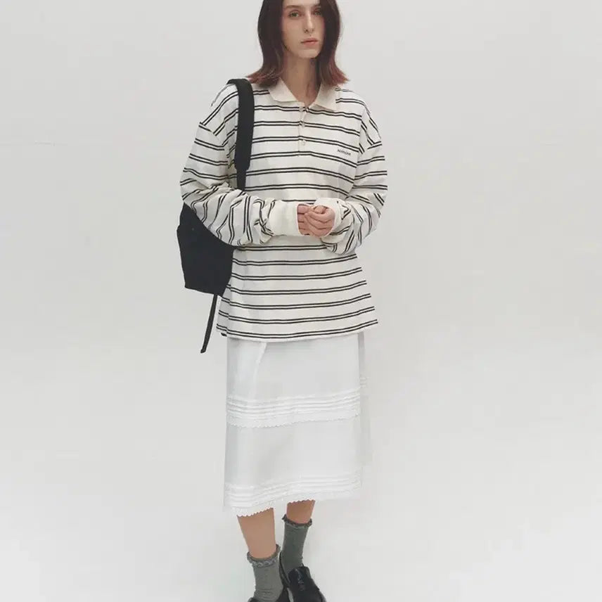 [BUNJANG] Noirnine Stripe Pique Polo Shirt / 누아르나인 스트라이프 피케 티셔츠(카라티,럭비티)