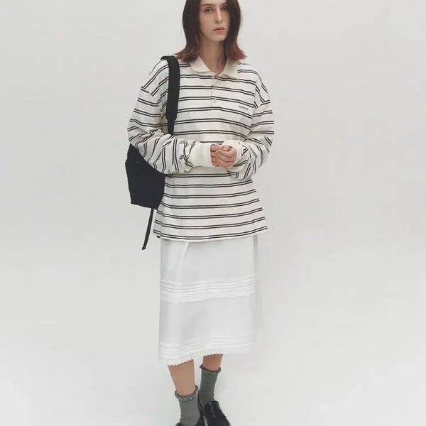 [BUNJANG] Noirnine Stripe Pique Polo Shirt / 누아르나인 스트라이프 피케 티셔츠(카라티,럭비티)