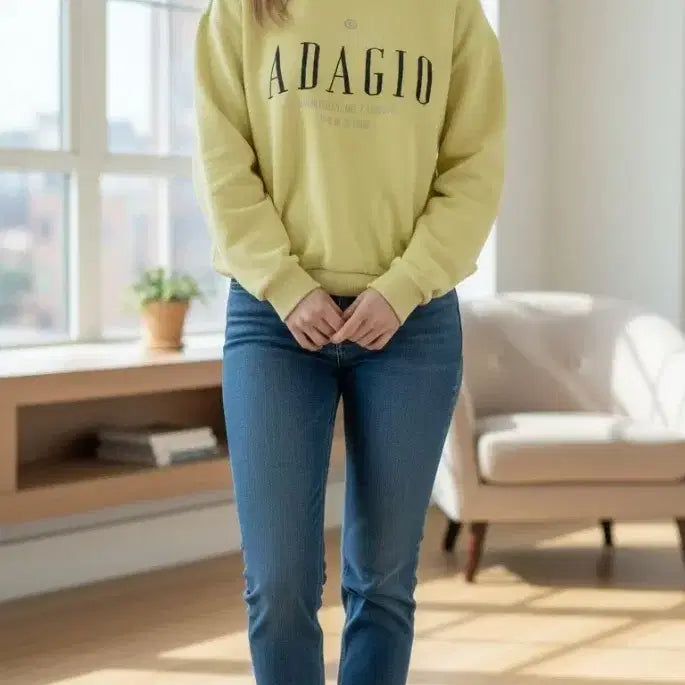 [BUNJANG] Butterfinger Yellow "ADAGIO" Lettering Sweatshirt / Butterfinger 옐로우 맨투맨