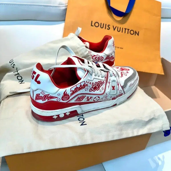 [BUNJANG] Louis Vuitton LV Trainer Sneakers White/Red Size 10 / 24년 백화점 10 루이비통 LV 트레이너 스니커즈 화이트/레드
