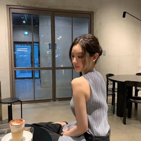 [BUNJANG] Objectest Lua Pleated Sleeveless Top - Dusty Blue / (마지막 가격)오브제스트 루아 플리츠 슬리브리스-더스티블루