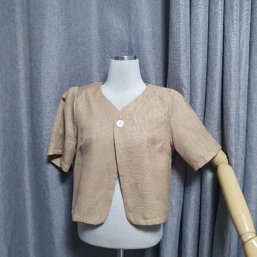 [BUNJANG] Beige Puff Short Sleeve Jacket / 베이지 퍼프 반팔자켓