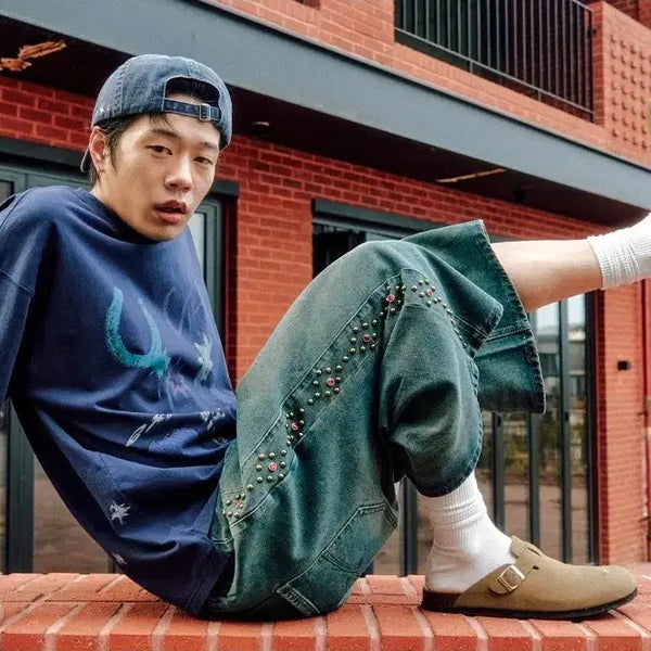 [BUNJANG] XTONZ Side Stud Wide Bermuda Denim Pants (New, Unsealed) / 엑스톤즈 사이드 스터드 와이드 버뮤다 데님 팬츠(미개봉 새상품)