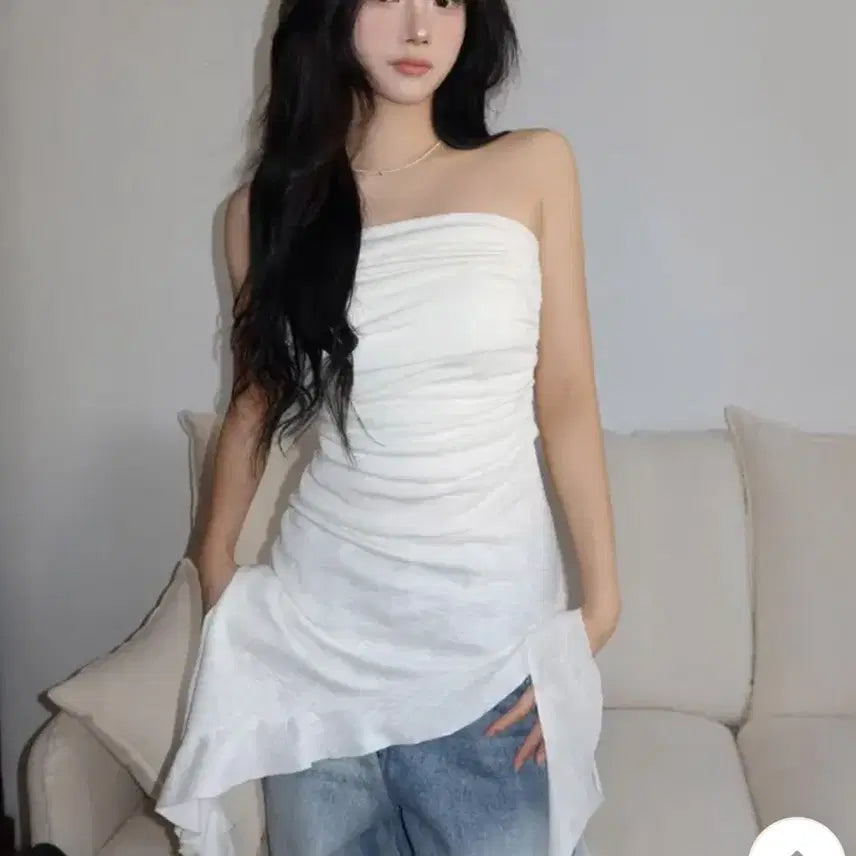 [BUNJANG] Modi Mood Shirring Tube Top Long Dress / 모디무드 화이트 튜브탑 셔링 롱 원피스