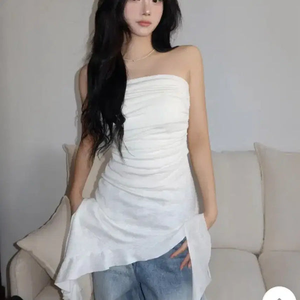 [BUNJANG] Modi Mood Shirring Tube Top Long Dress / 모디무드 화이트 튜브탑 셔링 롱 원피스