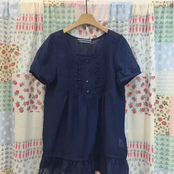 [BUNJANG] Japanese Vintage Navy Polka Dot Chiffon Blouse / 일본 빈티지 JPN 도쿄 네이비 도트 쉬폰 블라우스 모리걸