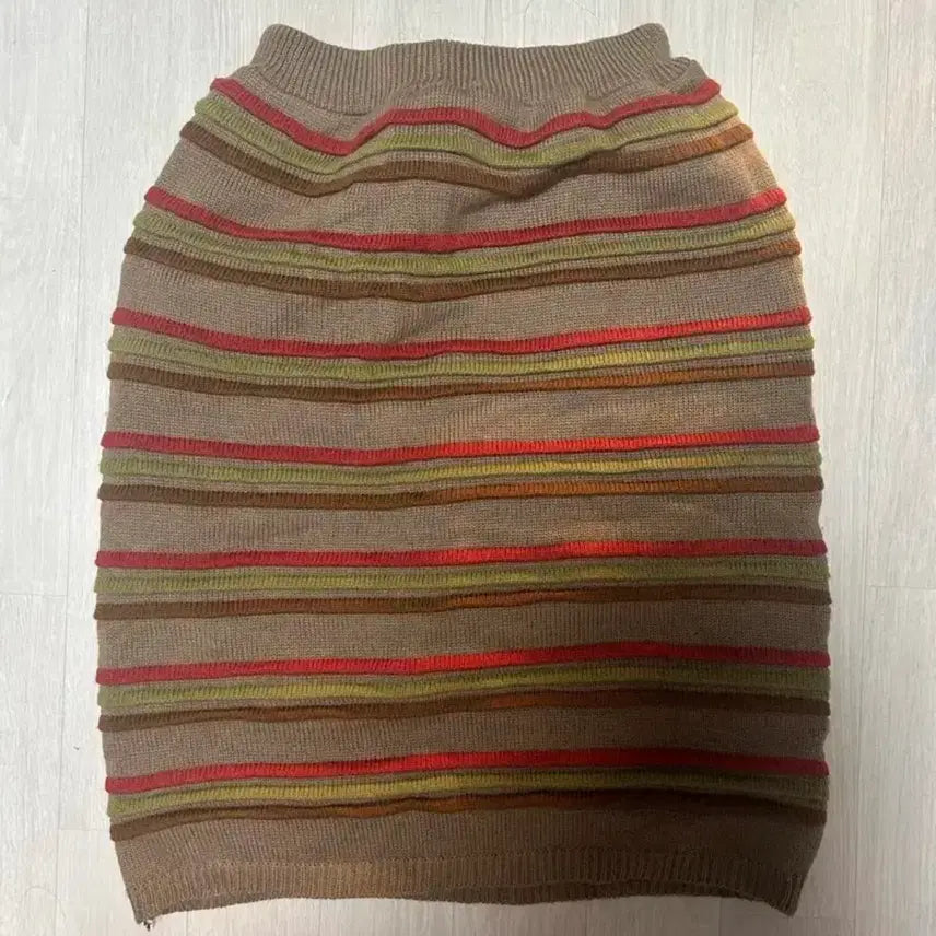 [BUNJANG] Brown Stripe Ribbed Knit Mini Skirt / 골지 니트 스커트 브라운 스트라이프