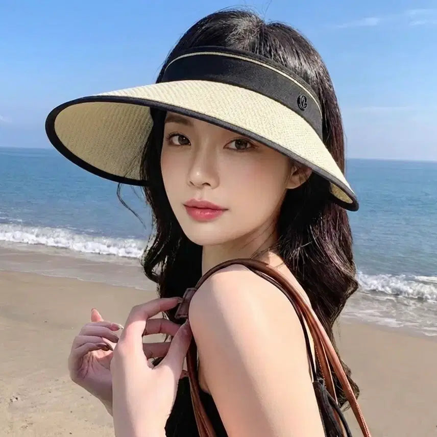 [BUNJANG] Wide Brim Raffia Sun Cap Hat / 얼굴작아보이는 라피아 선캡 휴양지 바캉스 썬캡 와이드챙 여름햇