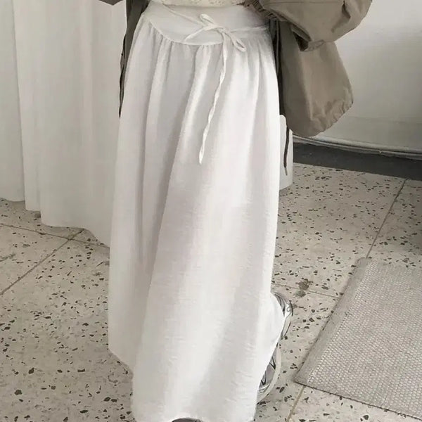[BUNJANG] Morefit Canel Ribbon Strap Flare Long Skirt / 모어핏 카넬 리본 스트랩 플레어 롱스커트