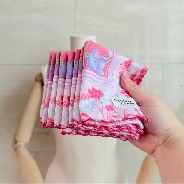 [BUNJANG] Flower Pattern 100% Cotton Handkerchief Set (7 pcs) / [새상품 7개] 플라워 패턴 면 100 손수건