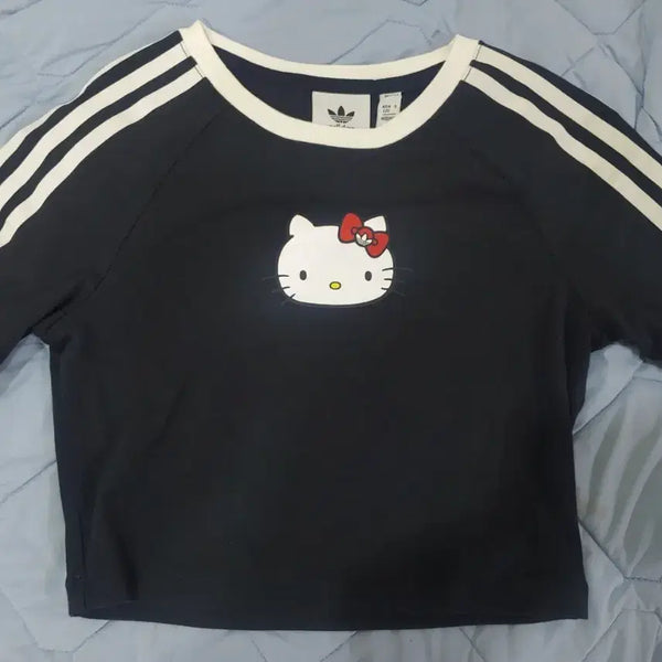 [BUNJANG] Adidas x Hello Kitty 3S Crop T-Shirt Black M / [M]아디다스 헬로키티 3S 크롭 반팔티 블랙 M